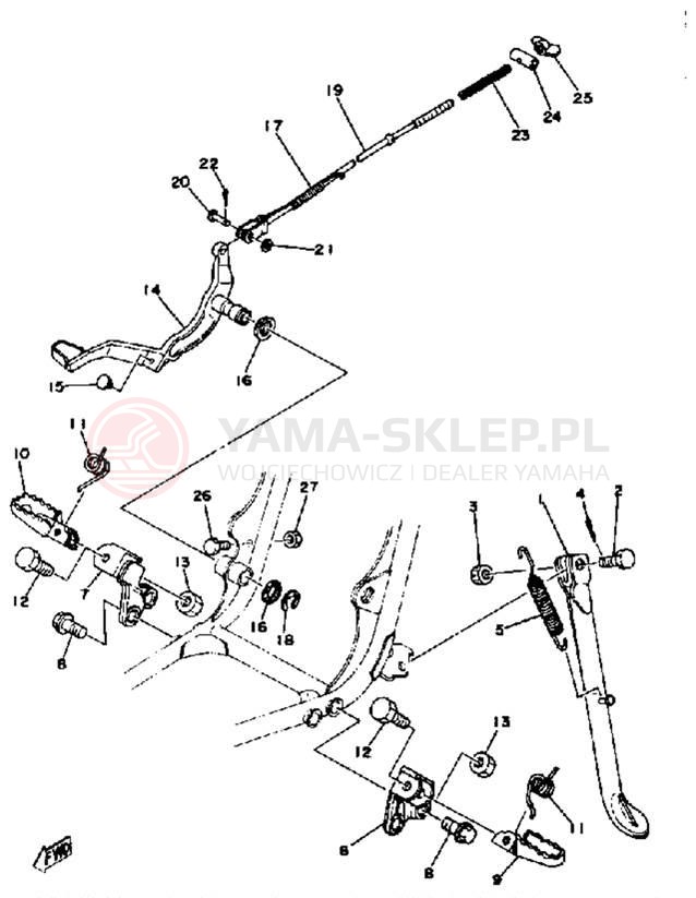 Schemat "Stopka postoj., dźw. Hamulca tył" do Yamaha YZ400E