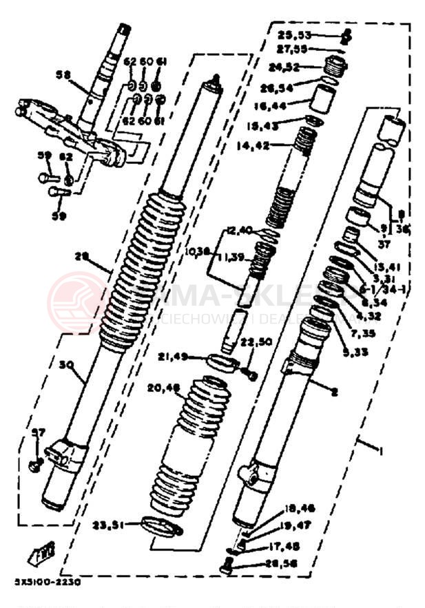 Schemat "Amortyzatory przód" do Yamaha YZ250J