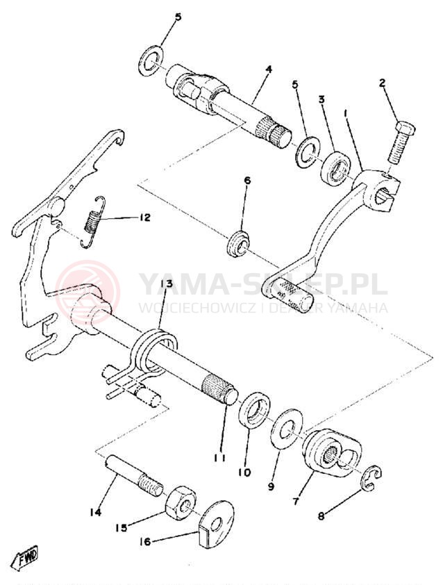 Schemat "Dźwignia zmiany biegów, wałek" do Yamaha TY175B