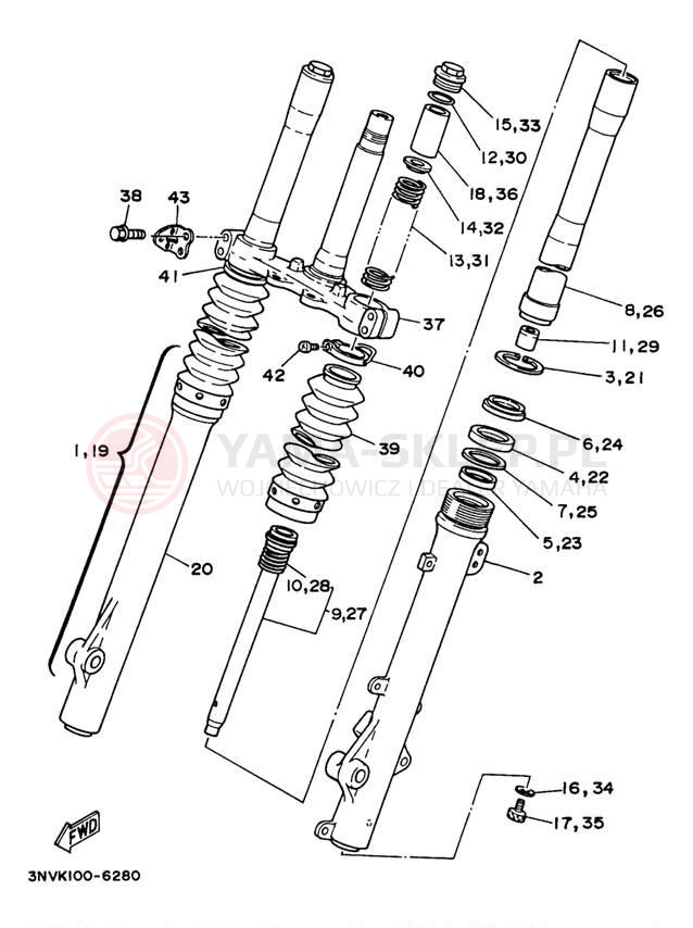Schemat "Amortyzatory przód" do Yamaha XT350J/XT350JC