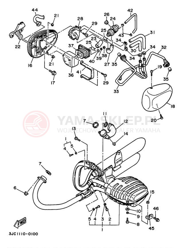 Schemat "Wydech końcowy" do Yamaha VIRAGO 535 XV535K/XV535KC
