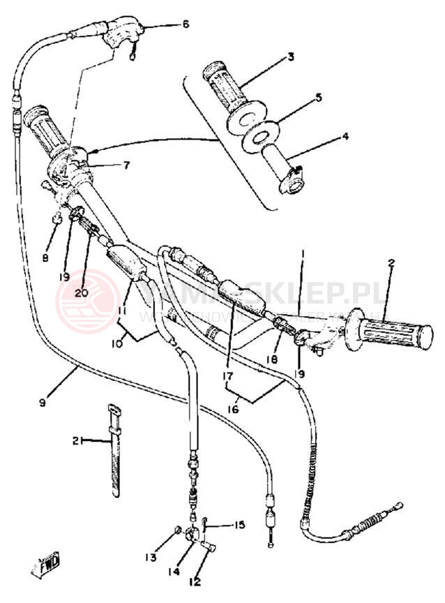 Schemat "Kierownica i osprzęt" do Yamaha YZ100H