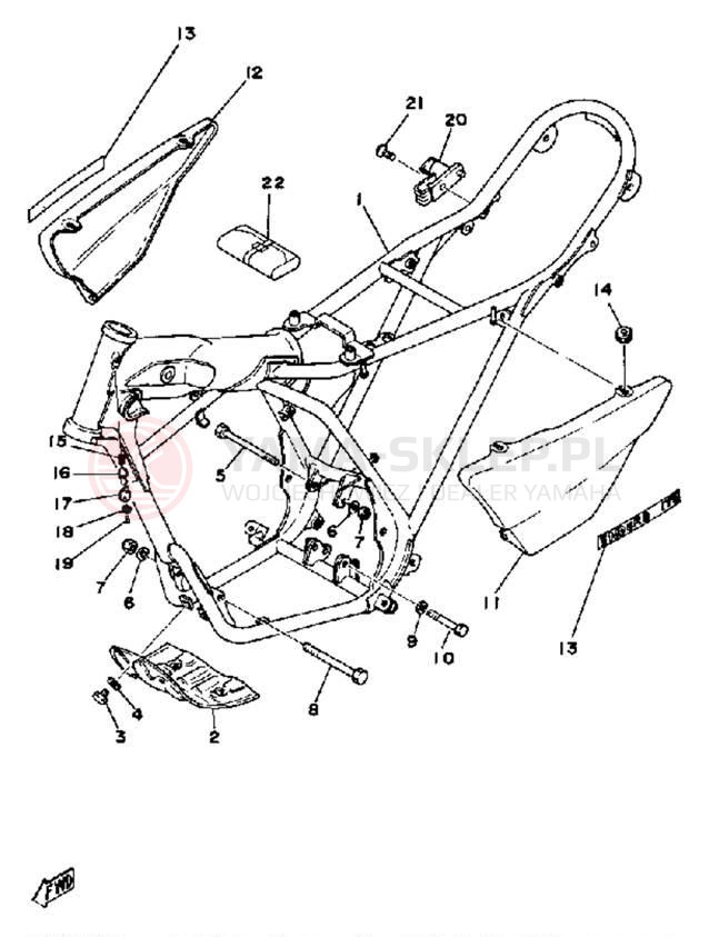 Schemat "pokrywa boczna ramy" do Yamaha DT175E