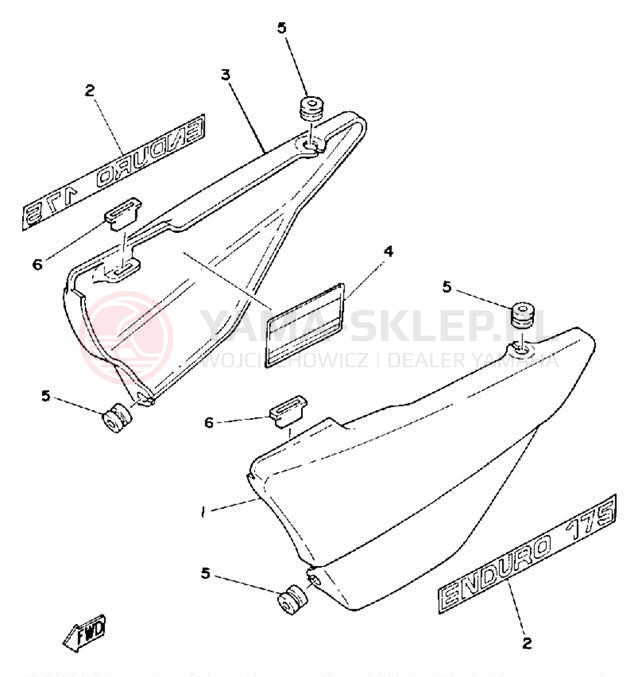 Schemat "Pokrywa boczna" do Yamaha DT175G