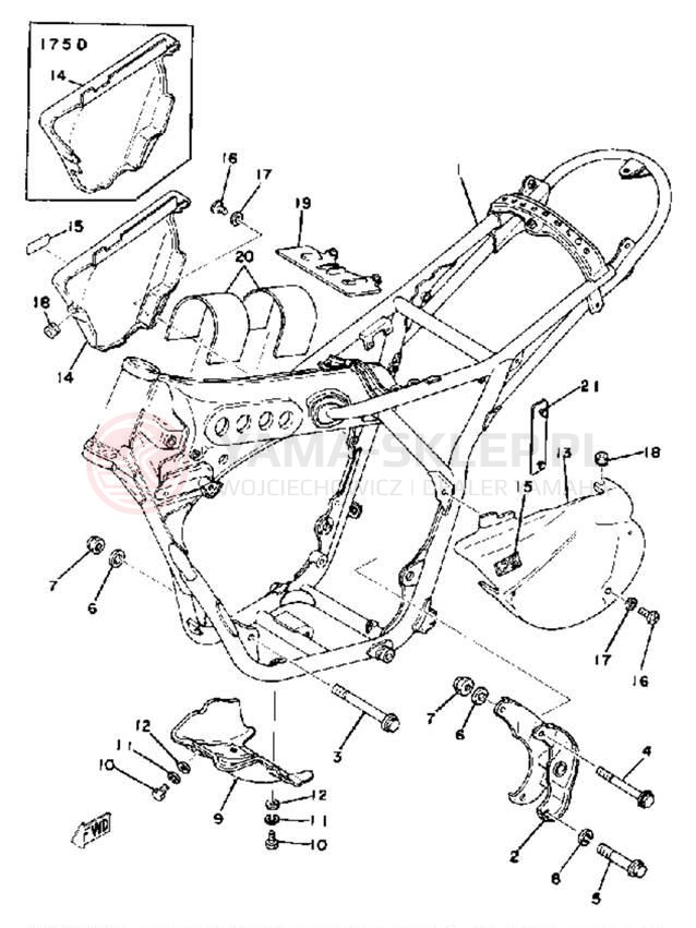 Schemat "pokrywa boczna ramy" do Yamaha IT175D