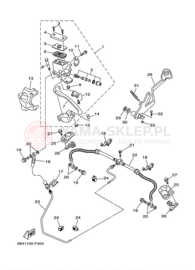 Schemat "Pompa hamulcowa tył" do Yamaha GRIZZLY 700 DUCKS YFM7FGPDUW