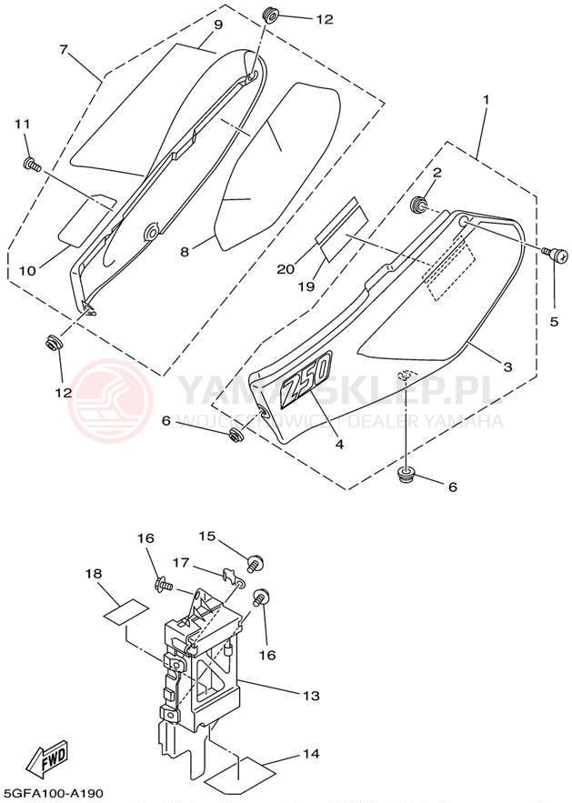 Schemat "Pokrywa boczna" do Yamaha TTR250 TTR250P/TTR250PC
