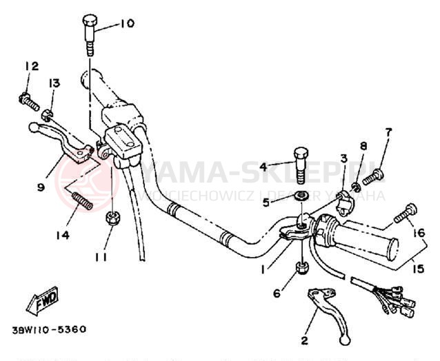 Schemat "Kierownica i osprzęt" do Yamaha YTZ250N