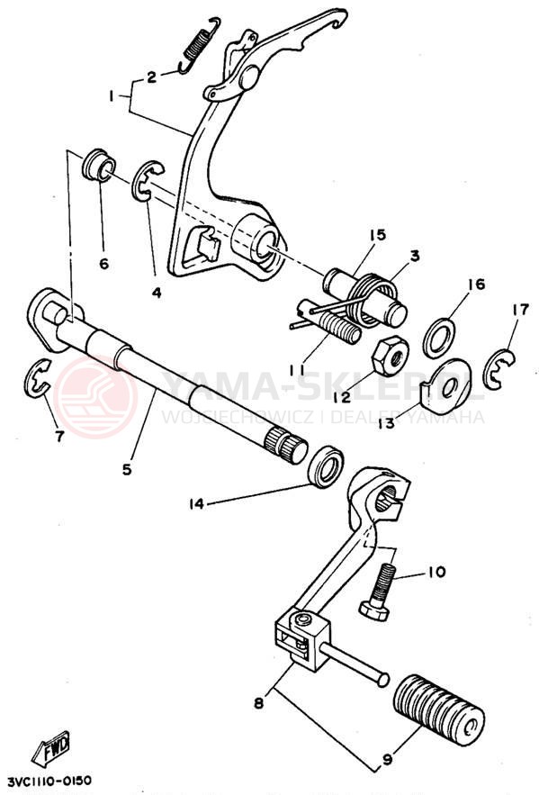 Schemat "Dźwignia zmiany biegów, wałek" do Yamaha RT180B