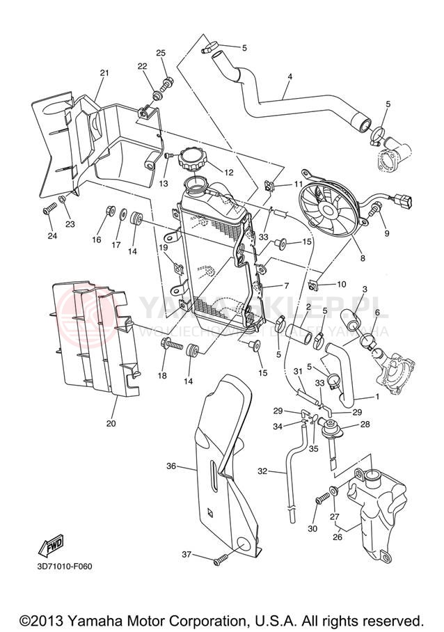 Schemat "Układ chlodzenia" do Yamaha WR250R WR25RXCL/WR25RXL