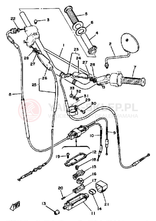 Schemat "Kierownica i osprzęt" do Yamaha DT175H