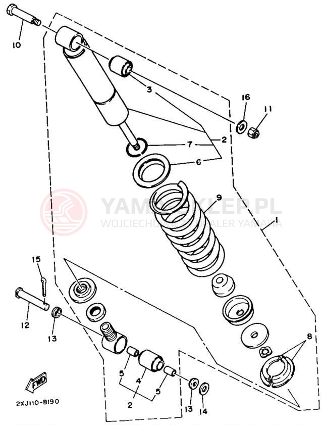 Schemat "zawieszenie tył" do Yamaha BLASTER YFS200D
