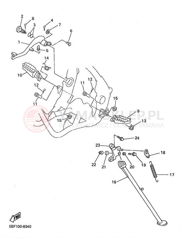 Schemat "Stopka postojowa i podnóżki" do Yamaha WR400F WR400FK