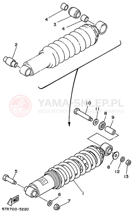 Schemat "zawieszenie tył" do Yamaha XT350L/XT350LC