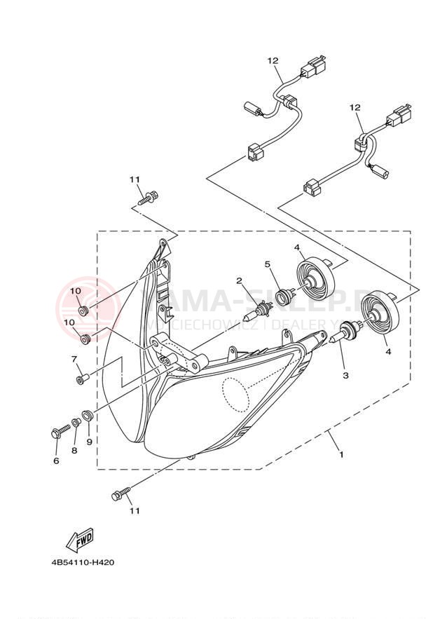 Schemat "Lampa przód" do Yamaha TMAX XP500YL