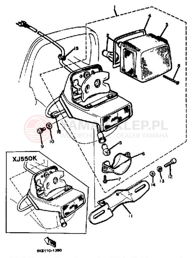 Schemat "Oświetlenie tył" do Yamaha XJ550J