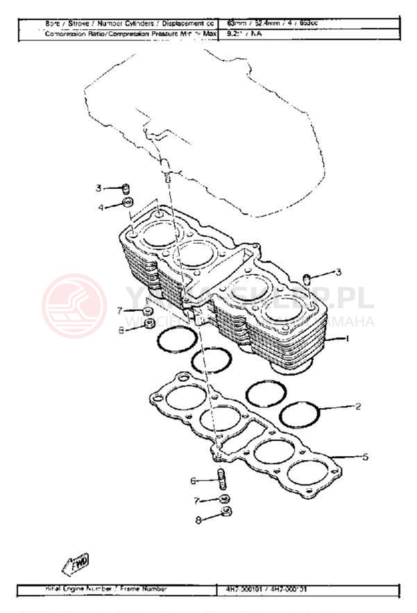Schemat "cylinder" do Yamaha XJ650 XJ650G