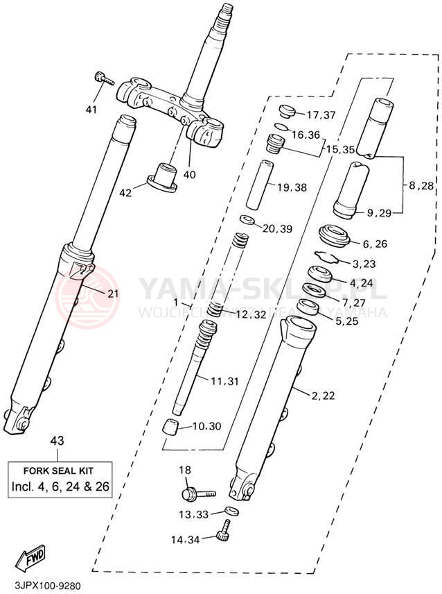 Schemat "Amortyzatory przód" do Yamaha V-MAX VMX1200M/VMX1200MC
