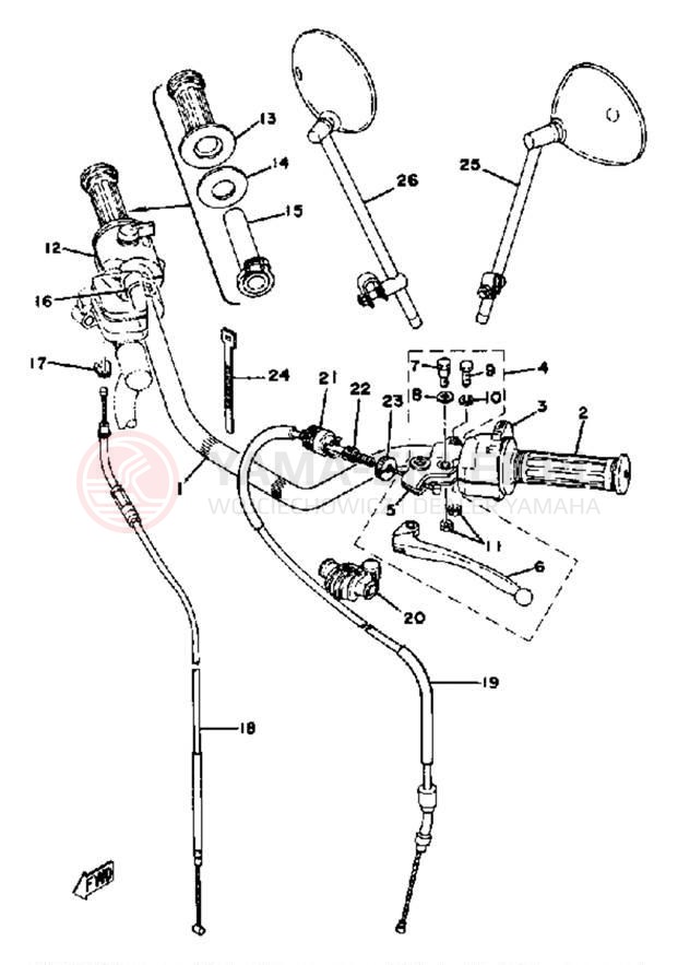 Schemat "Kierownica i osprzęt" do Yamaha XS650D