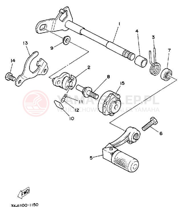 Schemat "Dźwignia zmiany biegów, wałek" do Yamaha YZ125D1