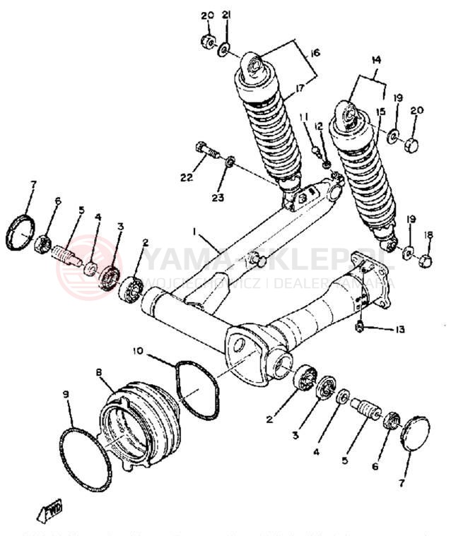 Schemat "wahacz, zawieszenie tył" do Yamaha XS1100G