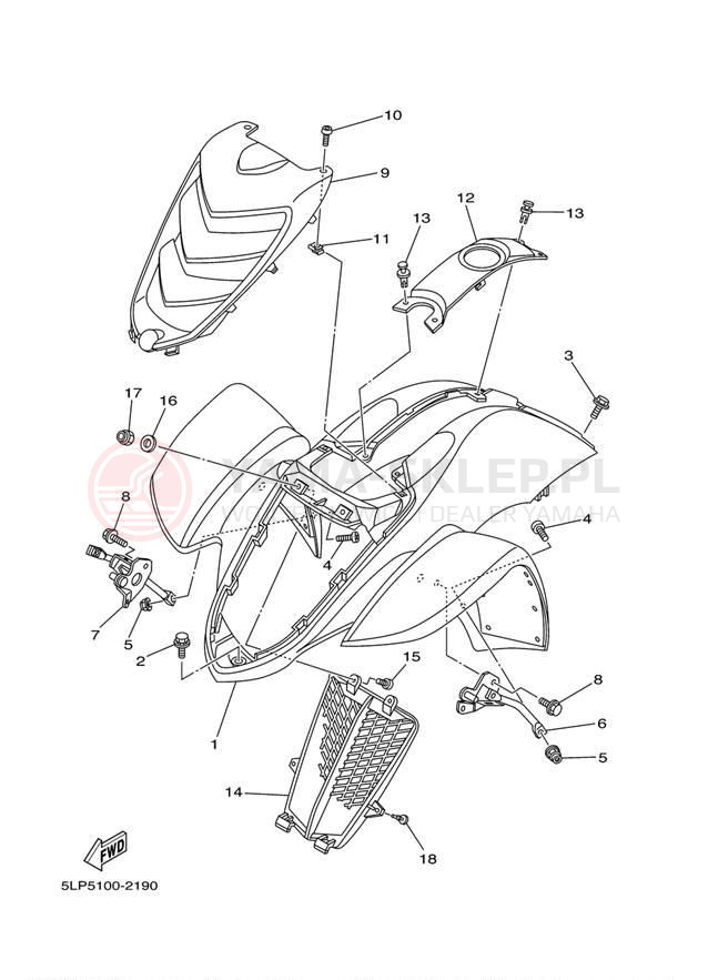 Schemat "Przedni błotnik" do Yamaha RAPTOR SE YFM660RSET