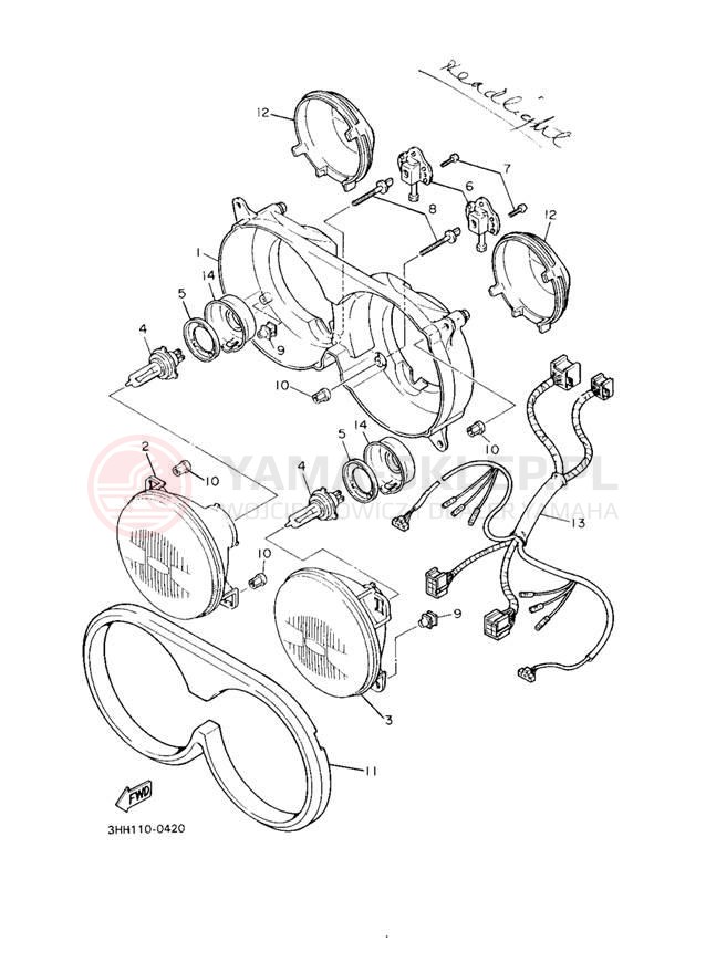 Schemat "Lampa przód" do Yamaha FZR600RE