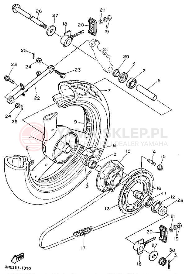 Schemat "Koło tył" do Yamaha FZR600RB