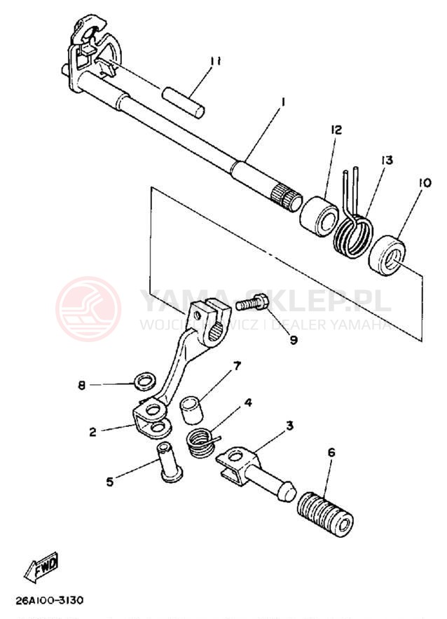 Schemat "Dźwignia zmiany biegów, wałek" do Yamaha IT490L