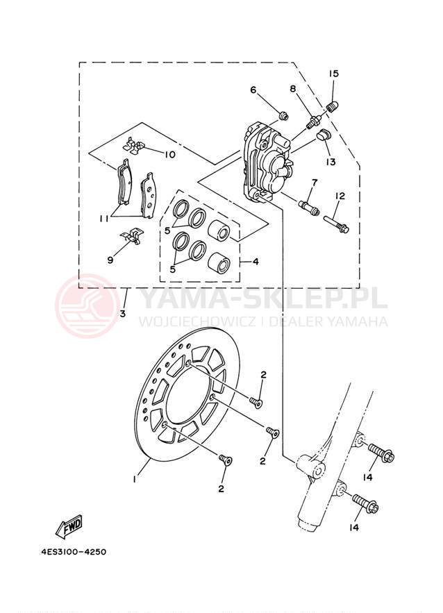 Schemat "Zacisk hamulcowy + tarcza przód" do Yamaha YZ80 YZ80N1