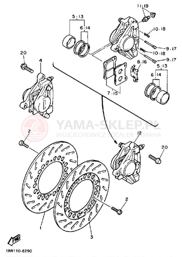 Schemat "Zacisk hamulcowy + tarcza przód" do Yamaha VIRAGO 1100 XV1100BC/XV1100B