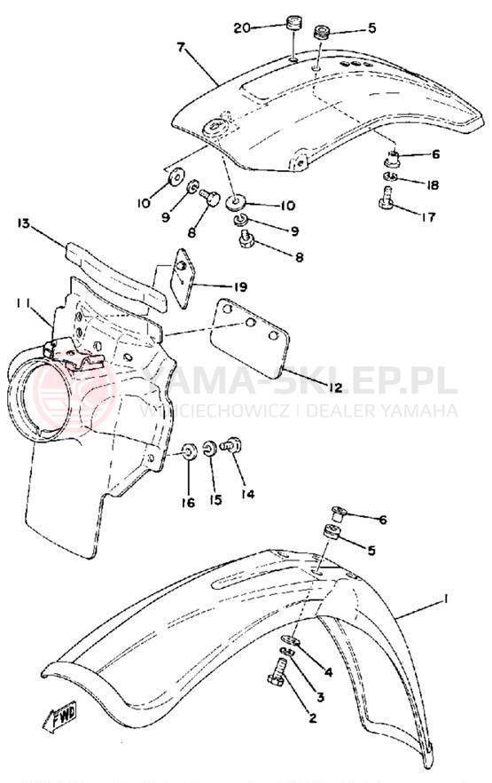 Schemat "Błotniki przód i tył" do Yamaha IT175F
