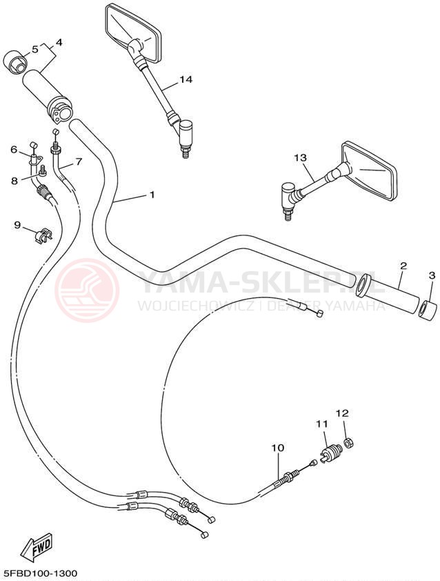 Schemat "Kierownica i osprzęt" do Yamaha V-STAR CUSTOM XVS650NC/XVS650N