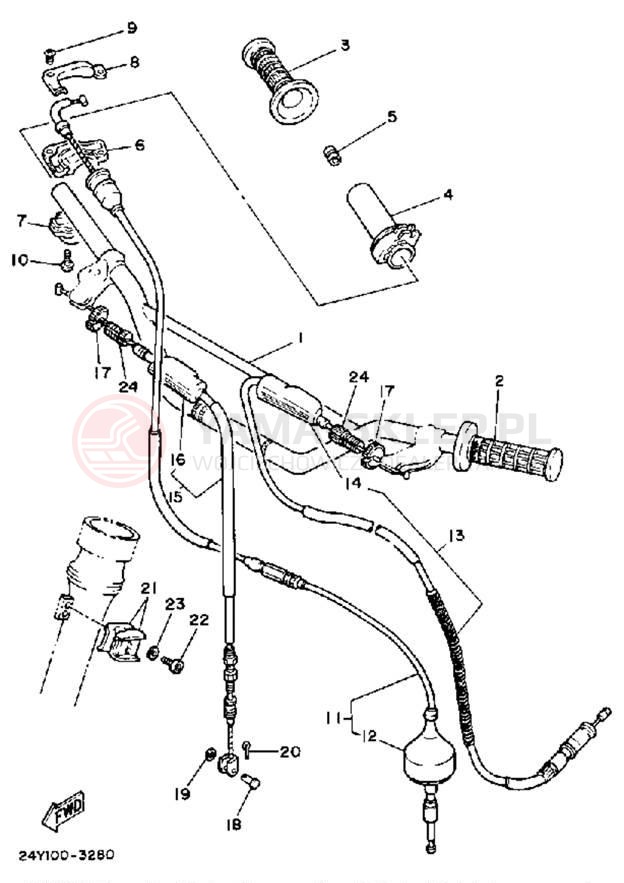 Schemat "Kierownica i osprzęt" do Yamaha YZ490L