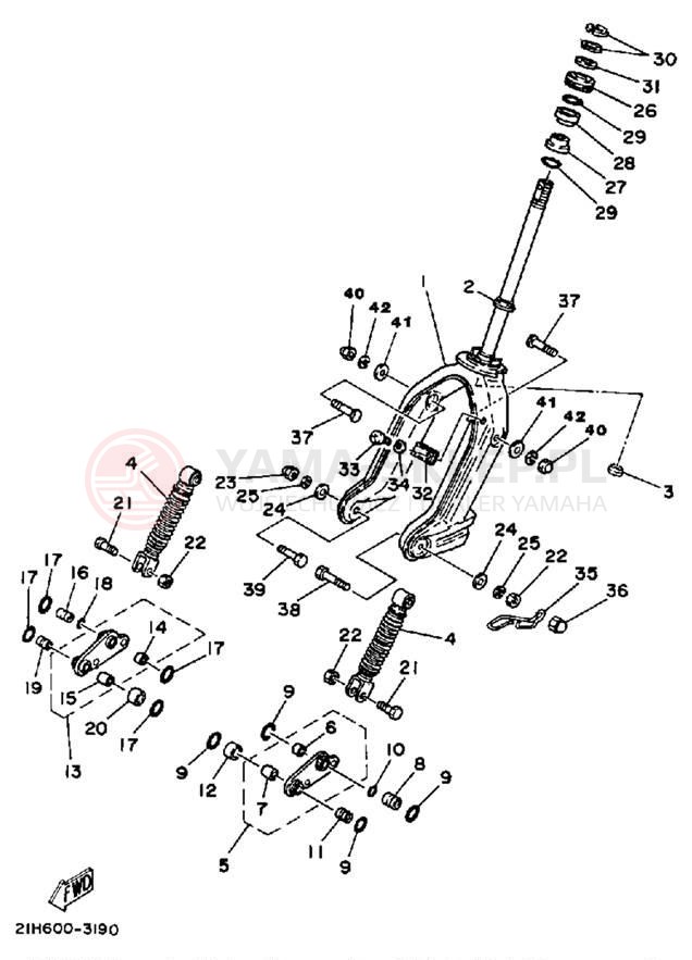 Schemat "Amortyzatory przód" do Yamaha RIVA 50 CA50K