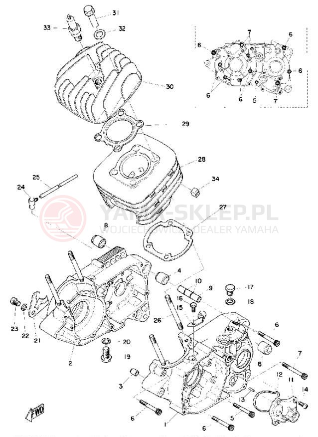 Schemat "Obudowa silnika - cylinder" do Yamaha MX100B