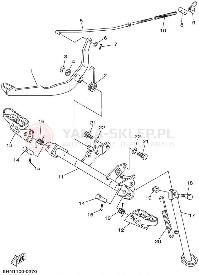 Schemat "Stopka postojowa i podnóżki" do Yamaha TTR90 TTR90P