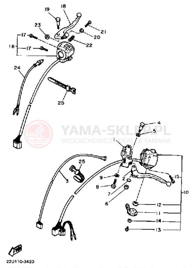 Schemat "Kierownica i osprzęt" do Yamaha XV500K