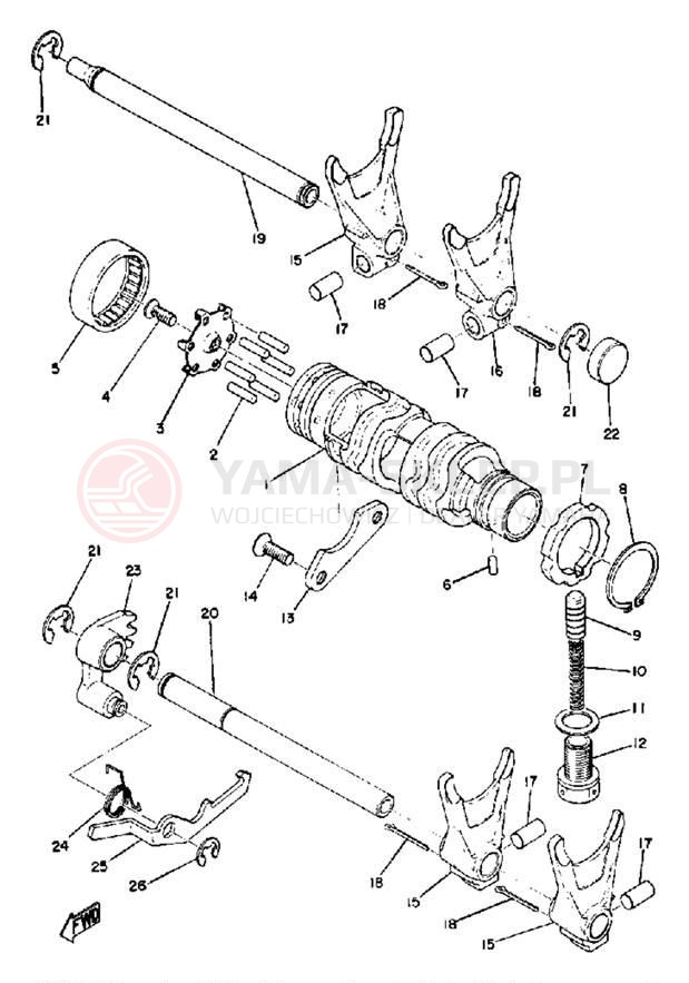 Schemat "Dźwignia zmiany biegów, wałek" do Yamaha TZ750A