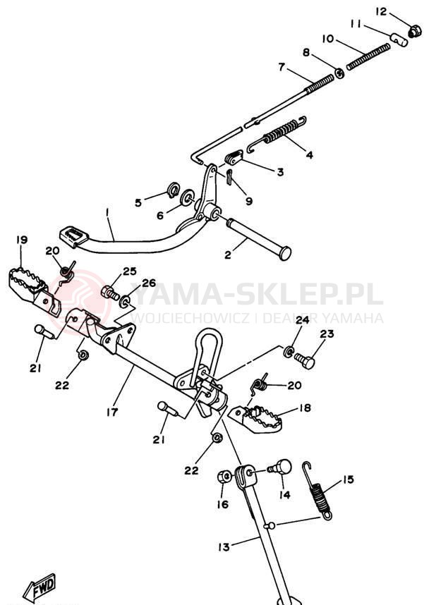 Schemat "Stopka postojowa i podnóżki" do Yamaha RT100H