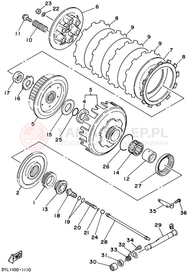 Schemat "sprzęgło" do Yamaha TZ250 TZ250N