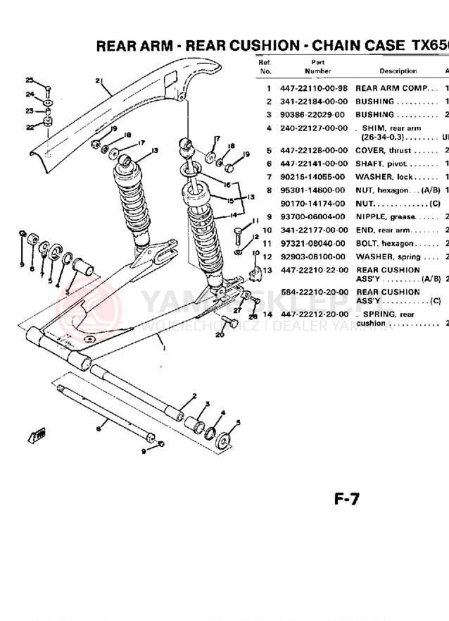 Schemat "Wahacz, osłona łańcucha" do Yamaha XS650C