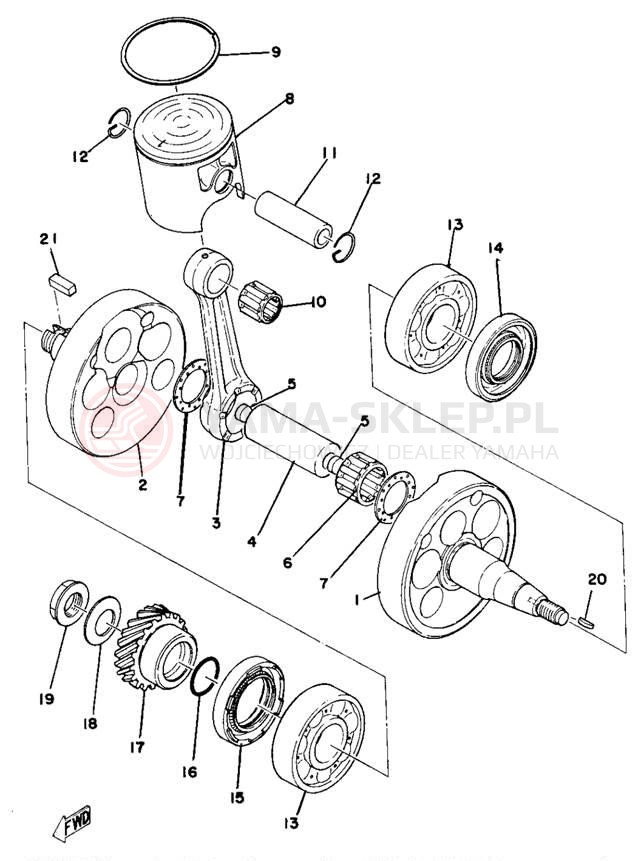 Schemat "Wał korbowy, tłok" do Yamaha MX250B