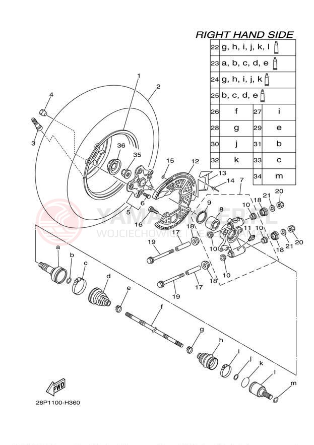 Schemat "Koło tył" do Yamaha GRIZZLY 700 4WD YFM7FGAGR