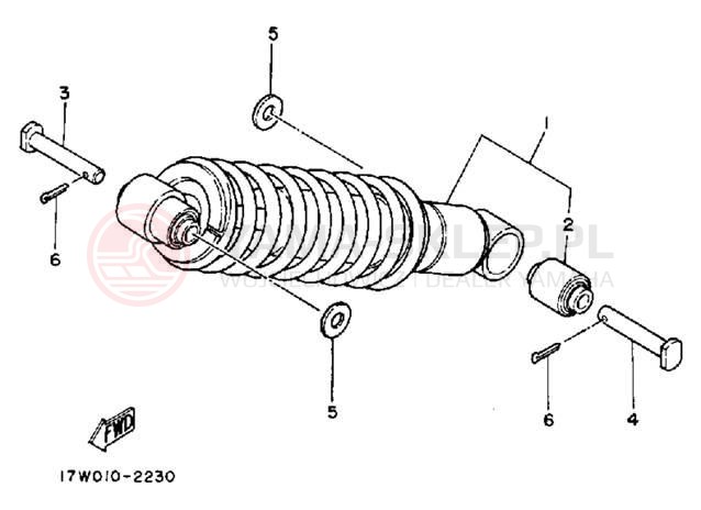 Schemat "zawieszenie tył" do Yamaha ENDURO DT50W/DT50LC