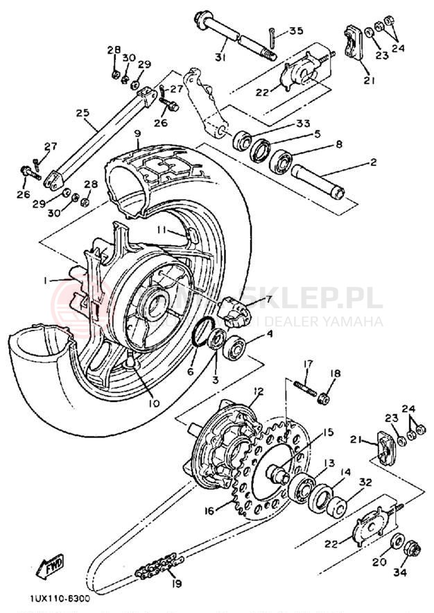 Schemat "Koło tył" do Yamaha FJ1200T/FJ1200TC