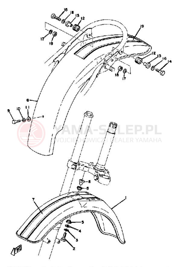 Schemat "Błotniki przód i tył" do Yamaha YZ80A