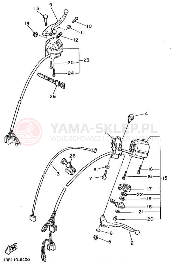 Schemat "Kierownica i osprzęt" do Yamaha VIRAGO 750 XV750DC/XV750D