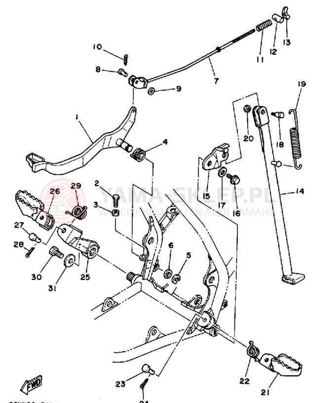 Schemat "Stopka postojowa i podnóżki" do Yamaha YZ80A