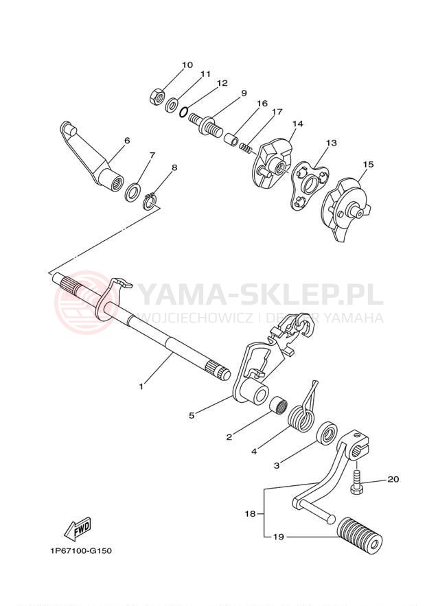 Schemat "Dźwignia zmiany biegów, wałek" do Yamaha TTR50E TTR50EY